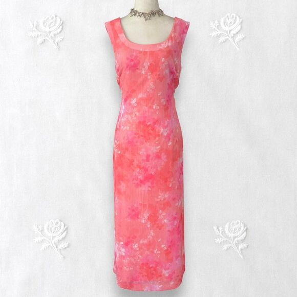 Early 2000's Light Pink White Flower Floral Mesh Midi Maxi Dress Size 14 / L - Picture 1 of 7